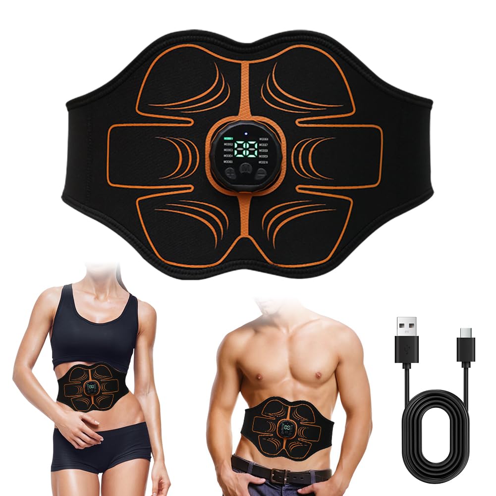EMS - Aparato de entrenamiento eléctrico para abdominales, para estimulación muscular, 10 modos y 30 intensidades, recargable por USB, cinturón abdominal para hombres y mujeres