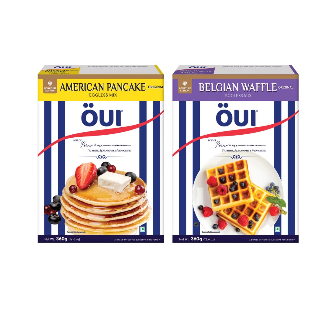 OUI Breakfast Combo pack of 2 - Belgian Waffle Mix 360g & American Pancake 360g