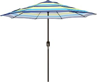 Blissun 9FT Patio Umbrella with 8 Sturdy Iron Ribs, Push Button Tilt, Crank Lift & UV Protection for Outdoor Tables