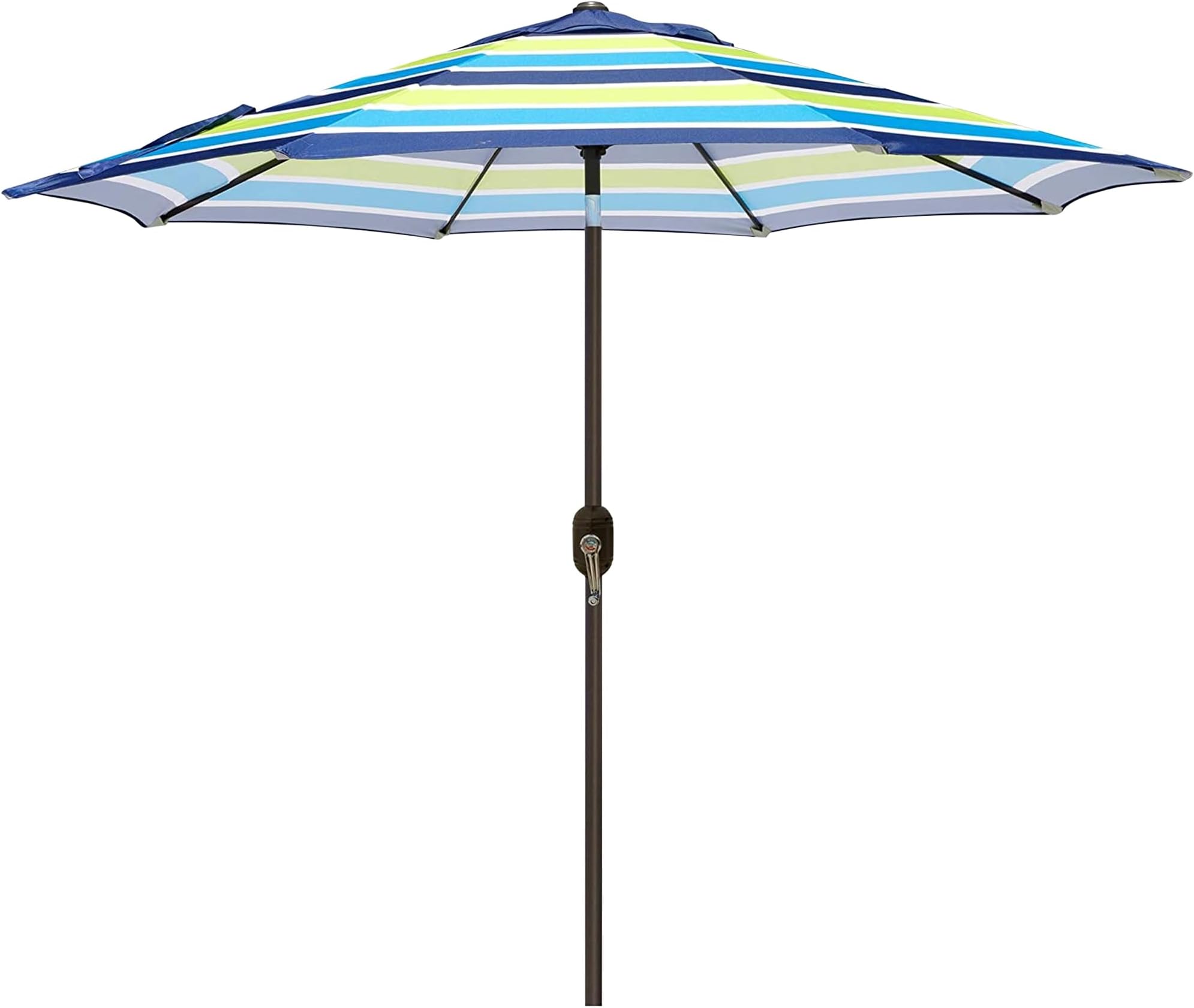 Blissun 9' Outdoor Aluminum Patio Umbrella, Market Striped Umbrella with Push Button Tilt and Crank