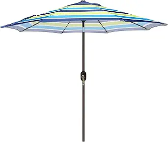 Blissun 9' Outdoor Patio Umbrella with 8 Ribs, Push Button Tilt & Crank, Waterproof & UV Resistant