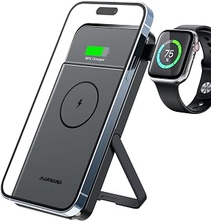 Magnetic Wireless Power Bank with Apple Watch Charger, 10000mAh Fast Charging Portable Charger Battery Bank w/Foldable Stand for MagSafe iPhone 12/13/14/15 Series & Apple Watch 8/7/6/5/4/3/2