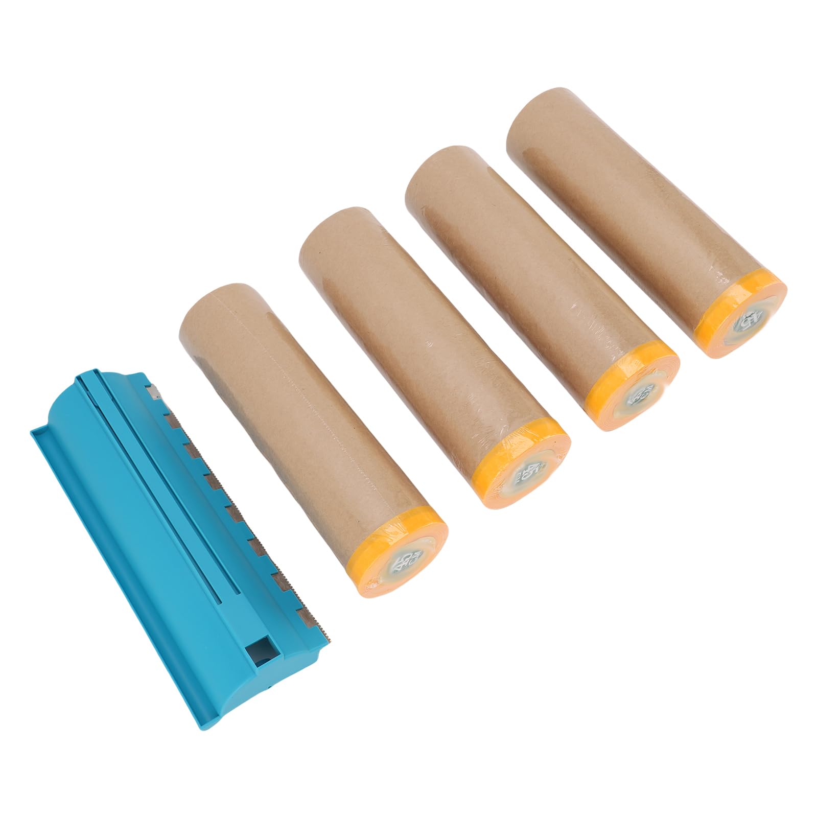 Acouto 4 Rotoli di Mascheratura Pre-nastrati con Dispenser 18 Pollici 80 Piedi Rotolo Adesivo Protettivo per Vernice per Coprire Battiscopa Telai Auto Carta per Mascheratura Carrozzeria Auto Carta