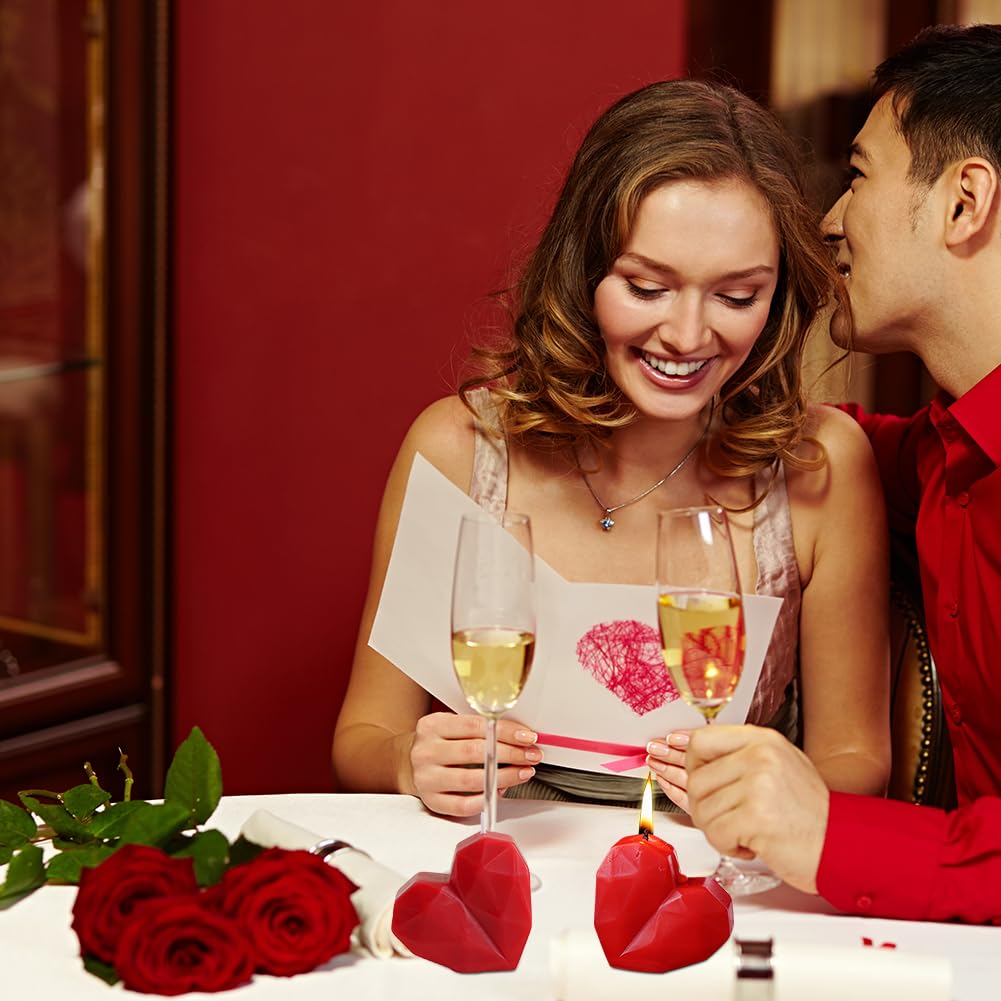 JOYWU 4 Pcs Valentine's Day Candles,Handmade Scented Red Heart Candles,Rose Shaped Flower Candles,Mini Flower Tealight Candles,Mini Heart Candles,Romantic Candles for Wedding,Anniversary (Heart)