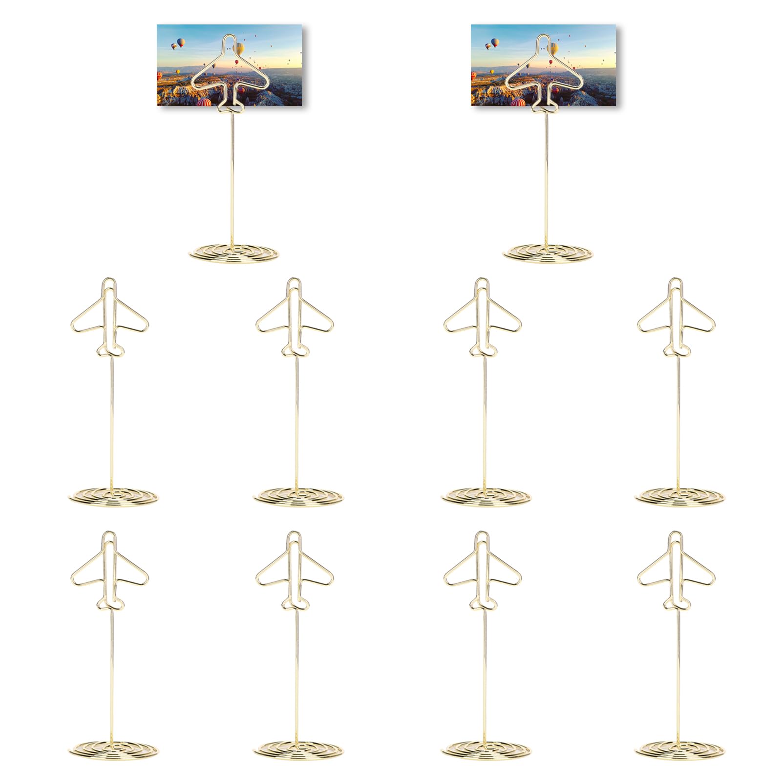 10 Pezzi Segnaposto da Tavolo,Foto Memo Messaggi Clip,Porta Biglietti da Tavolo,Portafoto da Tavolo in Metallo Porta,Note Porta Aereo Dorato con Base,Segnaposto Matrimonio per Ufficio Casa Festa