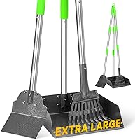 TOOGE Extra Large Pooper Scooper for Large Dogs - Heavy Duty Long Handle Metal Tray & Rake Set for Yard Grass Cleanup