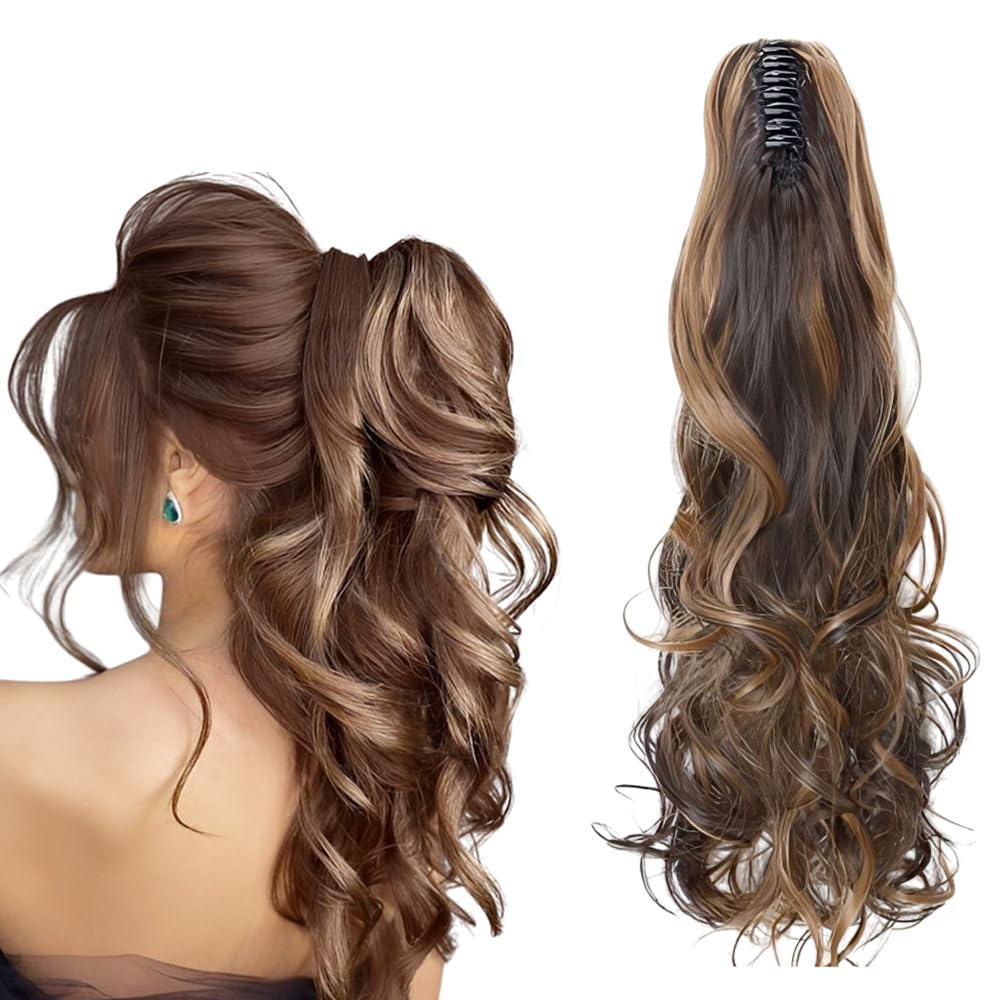 D-DIVINE Hair Extensions And Wigs Multi Step Cut Clutcher Wavy Ponytail Hair Extension Wig for Women (Highlighted)-image-22