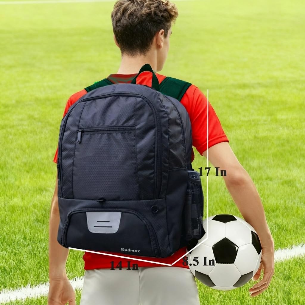 Sac à Dos pour Ballon de Football, Basketball, Football, Volley-Ball, Sac de Sport avec Crampons séparés et Compartiment pour Ballon et Pochette intérieure pour Ordinateur