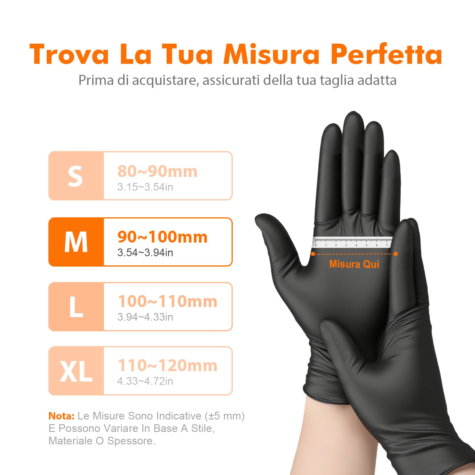 GRIFEMA Guanti in Nitrile Neri 100 Pezzi Taglia, Monouso Senza Polvere e Lattice, Uso Alimentare, Cucina, BBQ Pulizie, Tatuaggi, Bellezza, Alta Sensibilità Tattile, Effetto Seconda Pelle, EN 455/374-M