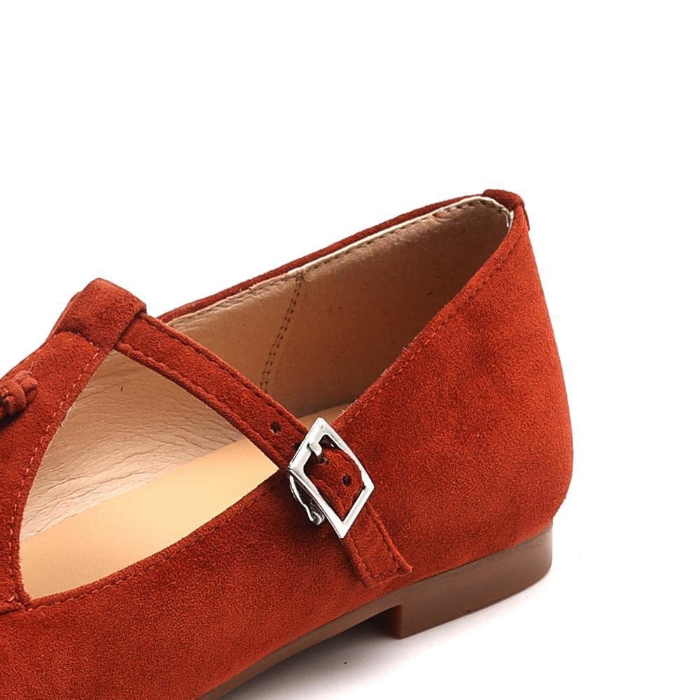 TinaCus Genuine Leather Women's Handmade Genuine Leather Fringe T-Strap Square Toe Flats Shoes4