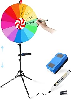 24 Inch Spinning Prize Wheel, Ajustable Height Spin Doodle Game Spinner, Storable Prize Wheel Spinner with Telescopic Stand, Wheel of Fortune Game, 14 Colors