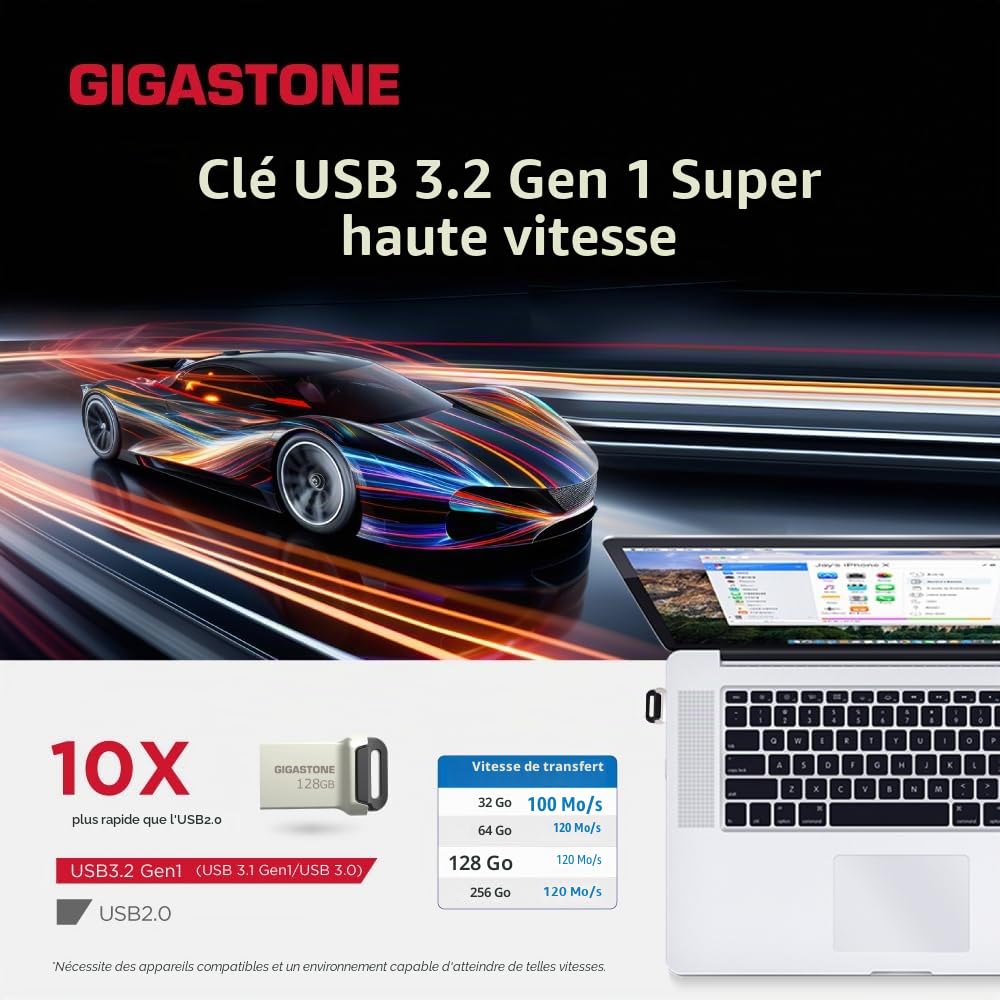 GIGASTONE 128Go Clé USB Nano Flash (Lot de 5) Z90 USB 3.2 Gen 1, 100Mo/s Ultra Rapide, Design Métallique, Mini, Stockage et Sauvegarde pour PC/Mac/TV/Voiture, USB 2.0/3.0/3.1 Compatible
