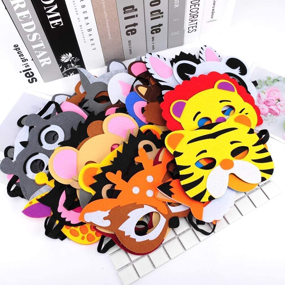 LATERN 30 Pezzi Maschere di Animali in Feltro, per Bambini per Feste Riempitrici per Sacchetti per Cosplay Vesti per Giungla, Halloween Tema
