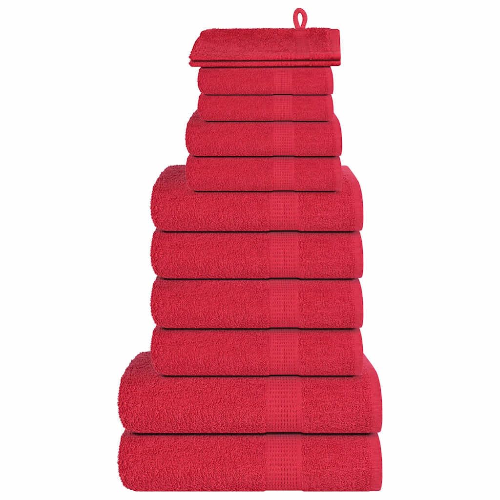 12-teiliges Handtuch-Set FROGN Rot aus 100% Baumwolle 360 g/m² mit Waschlappen, Gästehandtuch, Duschtuch für Badezimmer, Spa, Sport und Wellness, saugstark, weich, schnelltrocknend