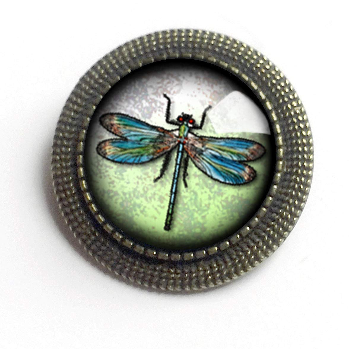 Dragonfly Glass and Brass Brooch Handmade Products