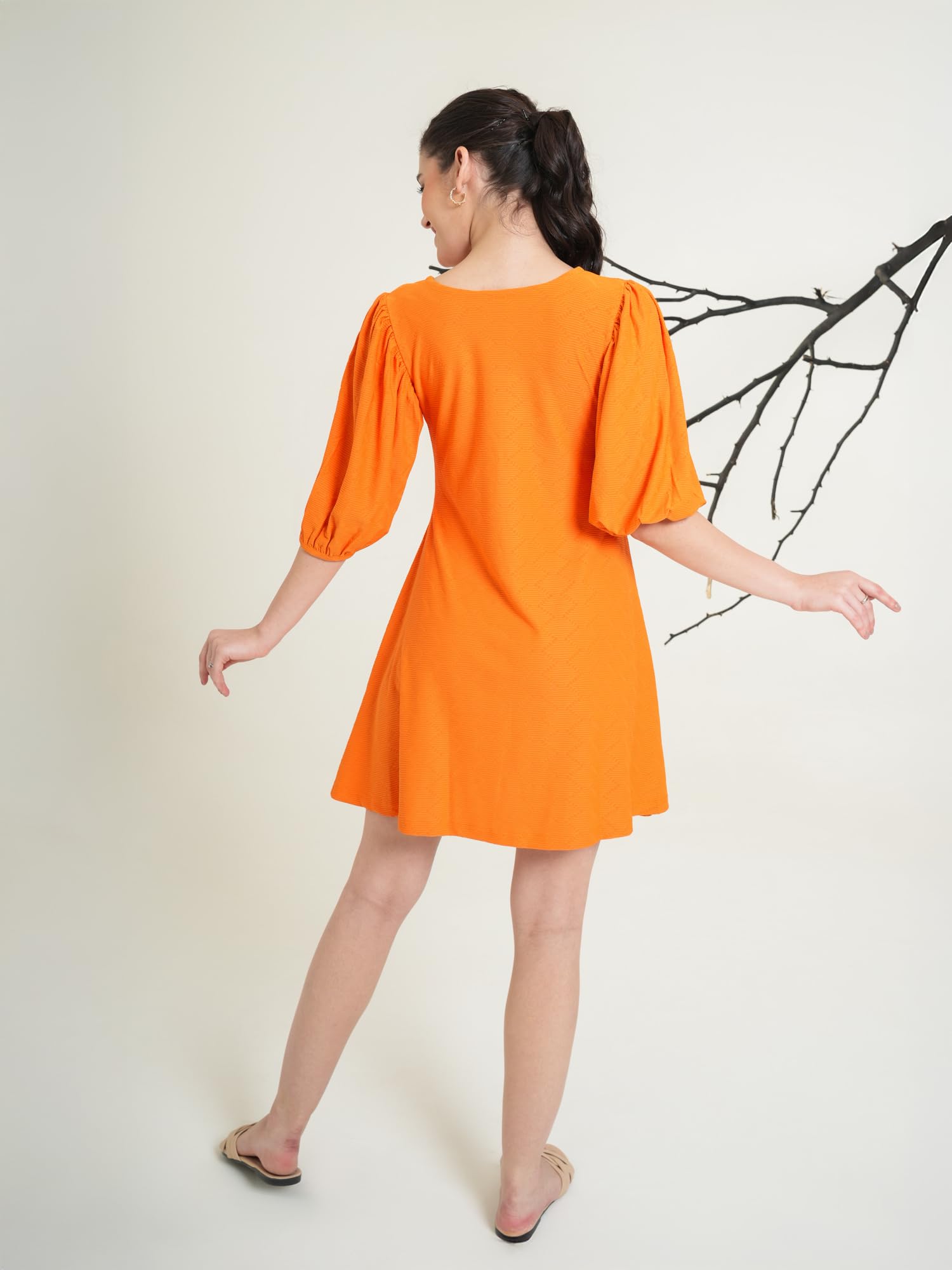 Purvaja Womens A-Line Mini Length Dress (Nisi-051-Orange_Orange_Small)