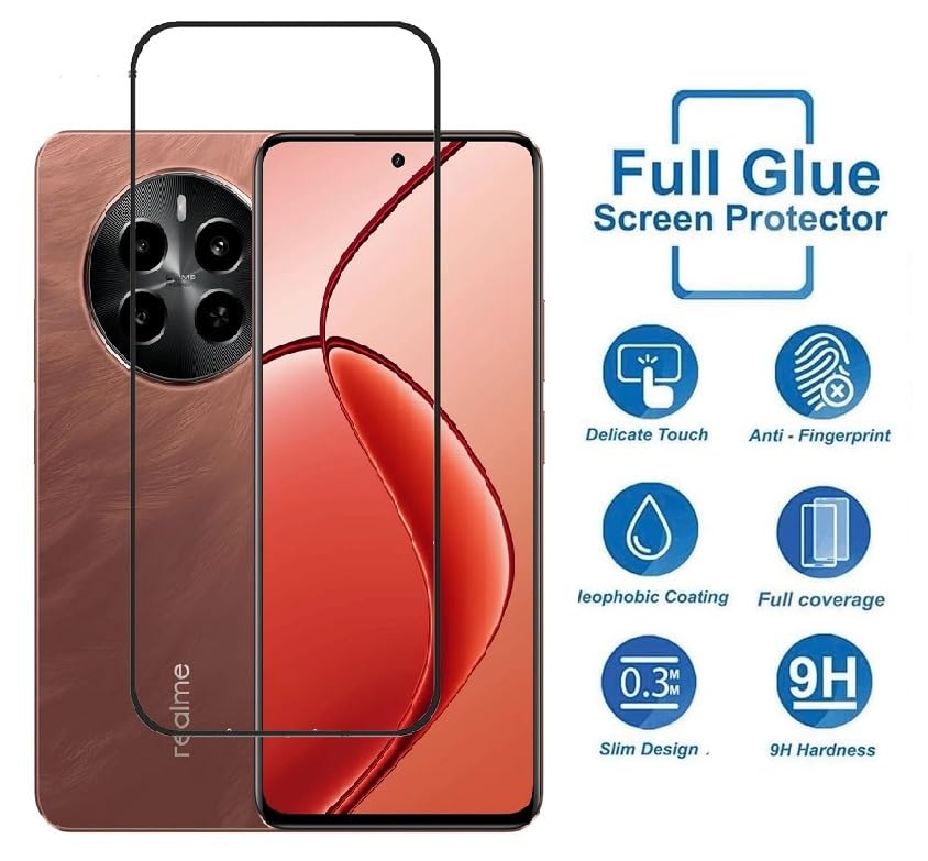 Image of FabeKee Tempered Glass Screen Protector Compatible For Oppo A60 Black Cellphone With Edge To Edge Coverage And Easy Installation Kit (Realme P1)