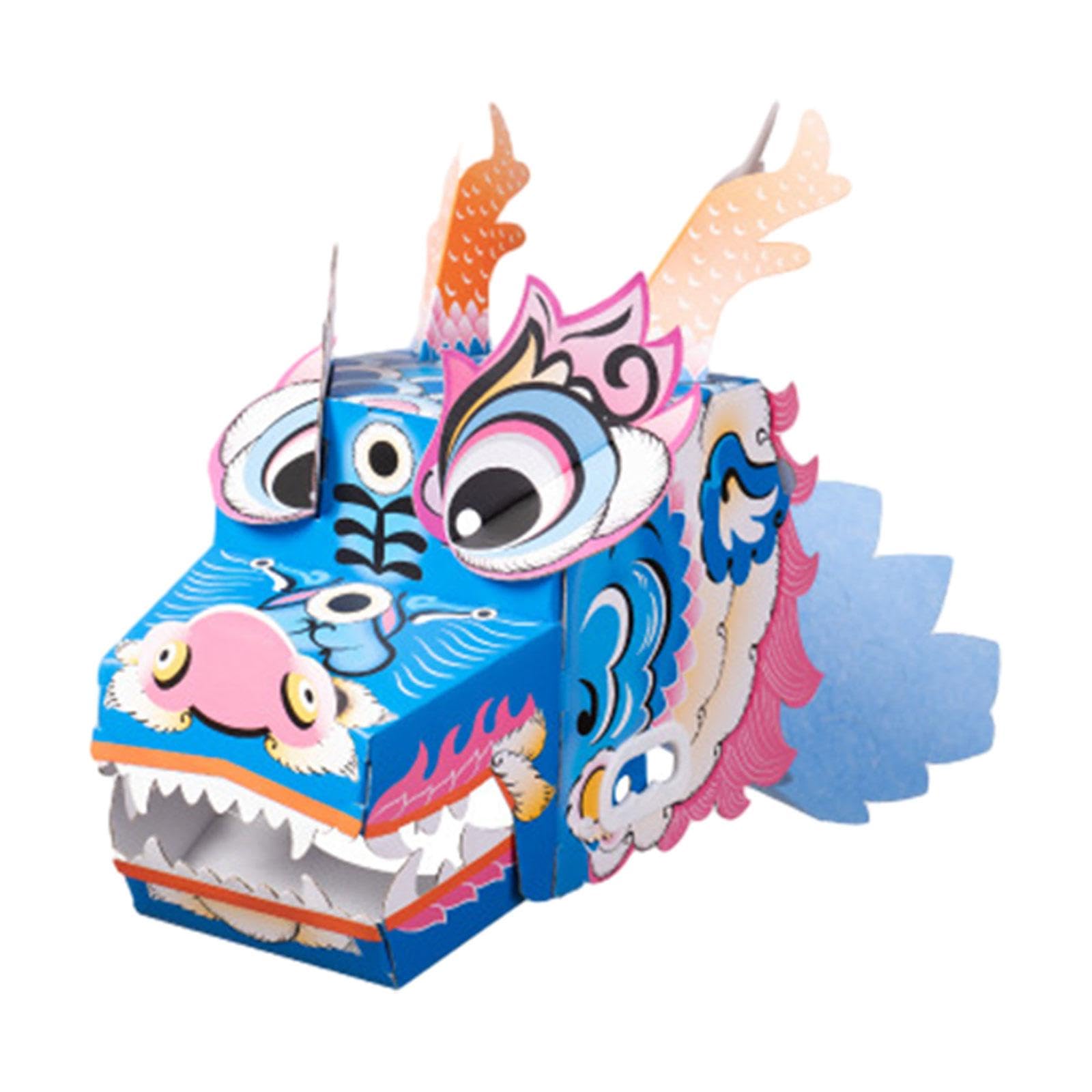 DIY Dragon Head Making Kit, 3D Dragon Head Toy, Paper Crafts, Festival Crafts for Kids, Blue