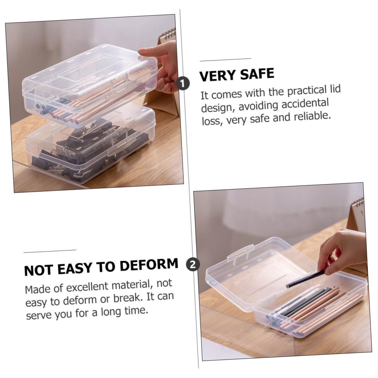 Set 6 Astucci Trasparenti in Plastica Impilabili Coperchio Rapido, Organizer per Cancelleria per Studenti e Insegnanti, Porta Penne e Matite per Scuola e Ufficio