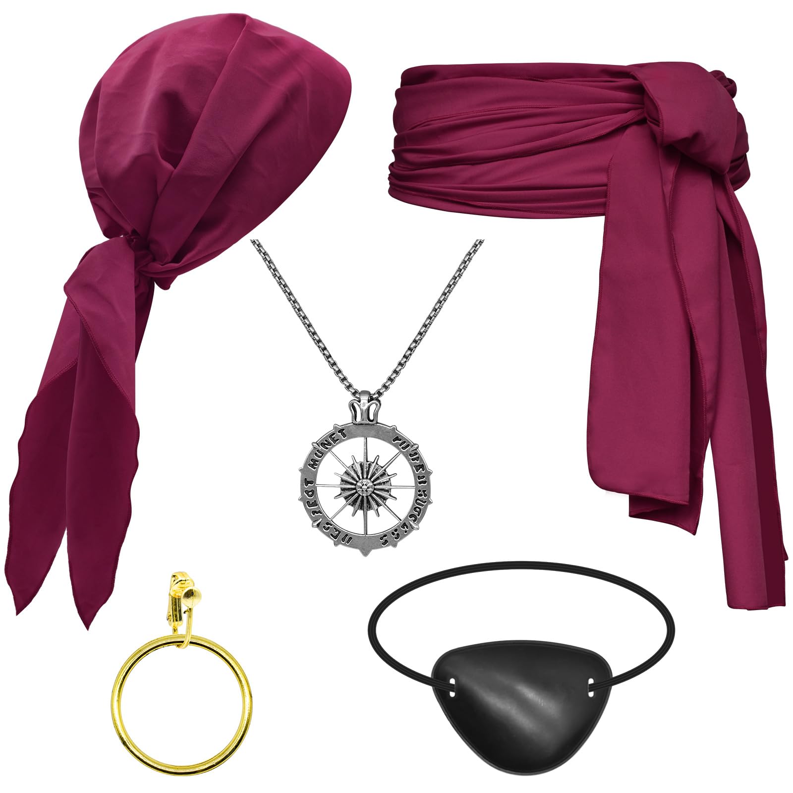 Pirate Costume Accessories Set Men Women Pirate Bandana Hat Head Scarf Pirate Sash Belt Dress Accessories for Halloween