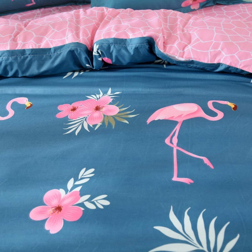 Copripiumino Fenicottero Tropicale - Set Blu E Rosa Con 2 Federe, Microfibra, Per Letti Singoli/Doppi - Foto 6