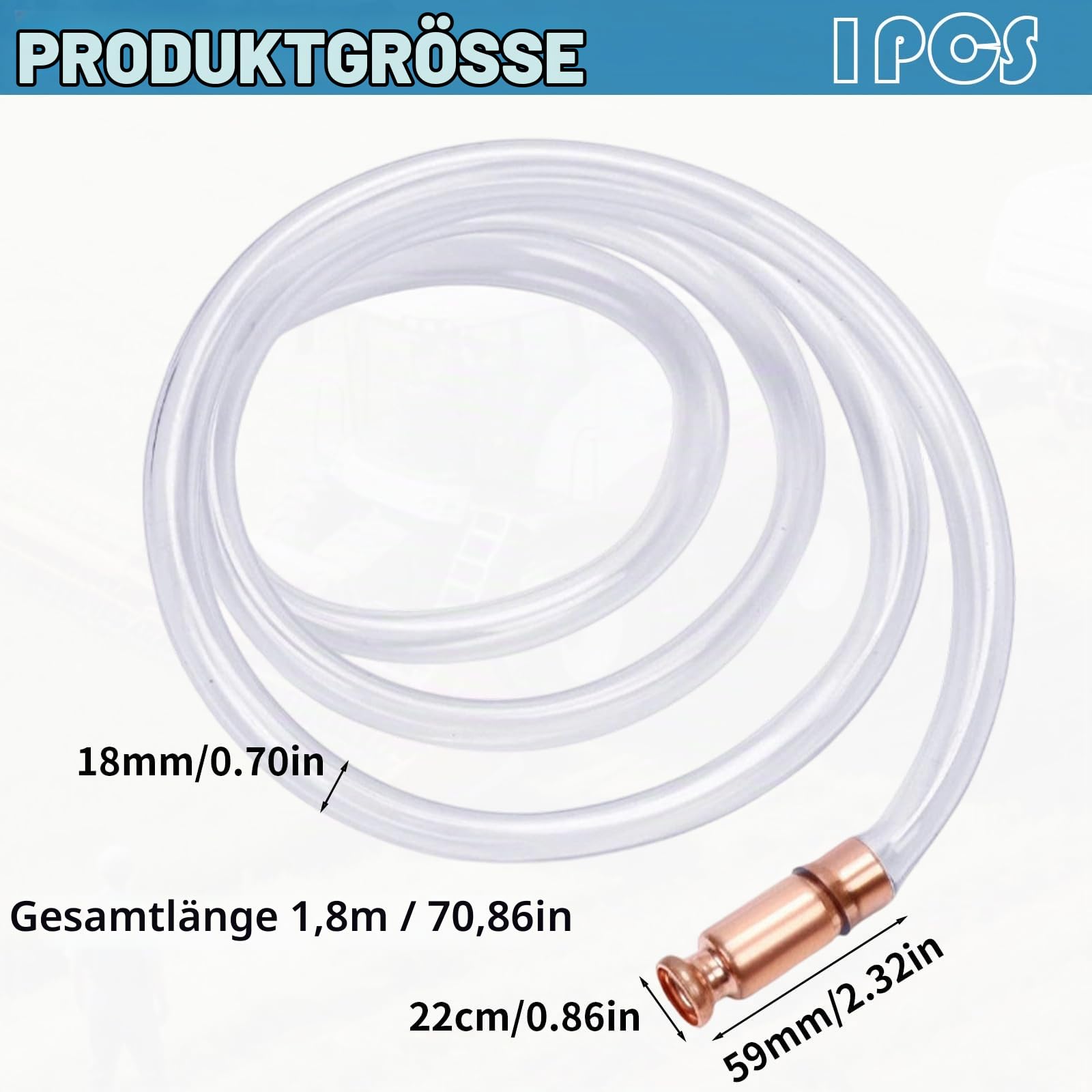 Schüttelschlauch und Schlauchpumpe, selbstansaugend, 180 cm | 180 cm selbstansaugender Schüttelschlauch zum Umfüllen von Wasser, Diesel, Benzin oder Öl; Materialverträglichkeit prüfen.