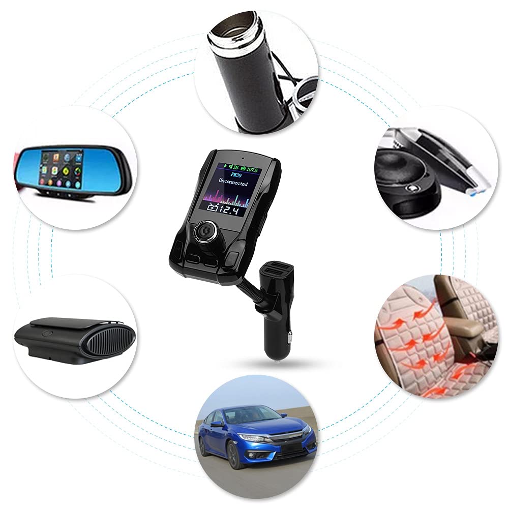 Transmisor Bluetooth, Adaptador de Radio FM Inalámbrico FM39 Cargador de Reproductor MP3 con Pantalla TFT de 1,8 Pulgadas y Rotación de 360°