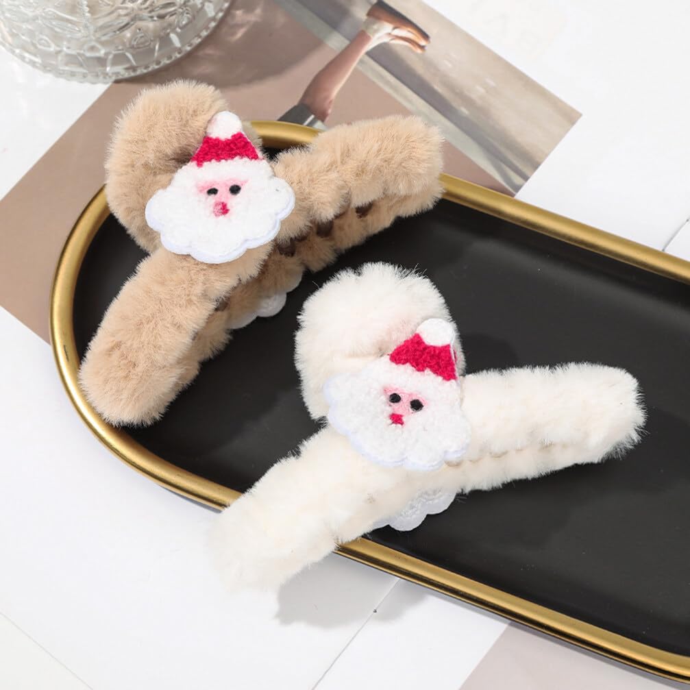 Didiseaon 2pcs Christmas Hair Claw Clips Santa Claus Fluffy Fuzzy Hair Clips Xmas Grip Barrettes Clamps Christmas Accessories for Women Girls Supplies - Image 4