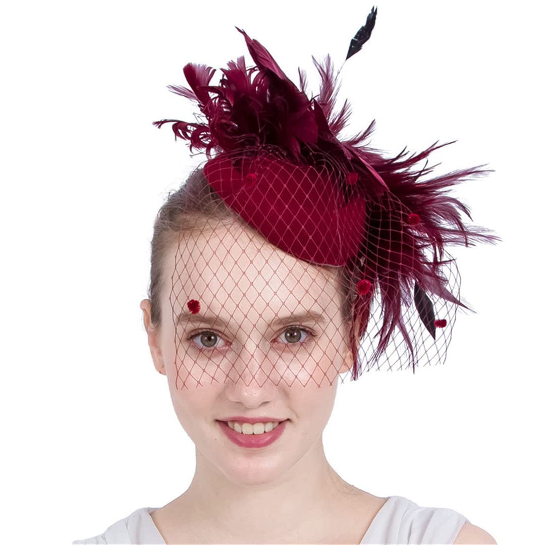Lmtossey Copricapo a rete per matrimonio, da donna, con piume, accessorio per capelli