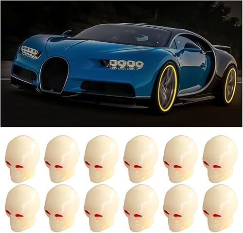 Miniatura 8 de 12 tapas de vástago de válvula de neumático de calavera fluorescente, tapa luminosa de válvula de aire de rueda automática, brilla en la oscuridad,
