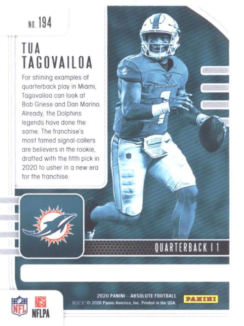 Amazon.com: 2020 Panini Absolute #194 Tua Tagovailoa RC - Miami Dolphins  (RC - Rookie Card) NFL Football Card NM-MT : Collectibles & Fine Art