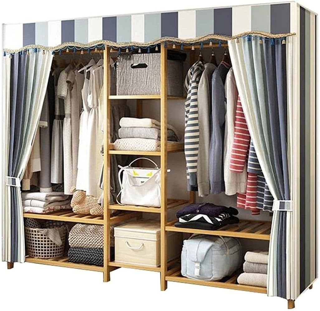 Wardrobe Home Bedroom Hanging Rail Shelves Solid Wood Sturdy Portable Wardrobe Rail Clothes Rack (Size : 163 145 42CM) (163 * 145 * 42CM)