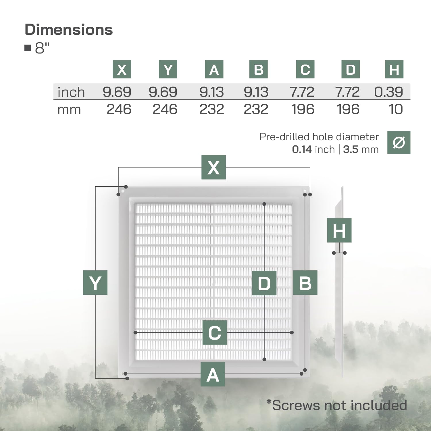 Vent Systems 250 x 250 mm / 10" x 10" Inch White Square Plastic Air Vent Cover, Louvered Wall Grille with Mesh Mesh - Image 2