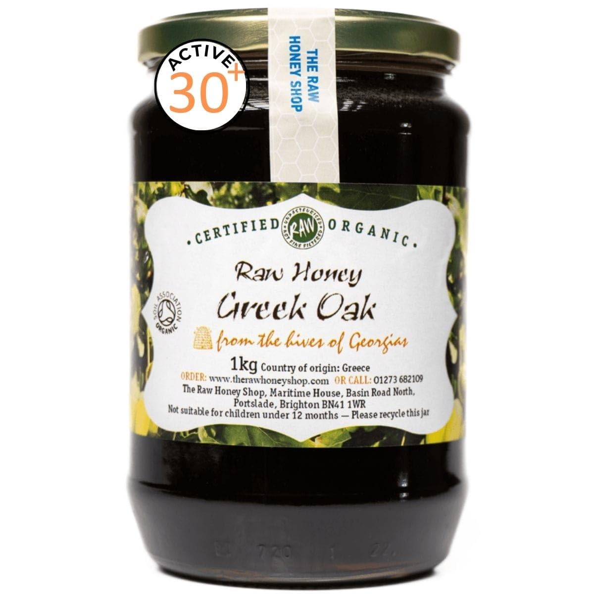 ROHER BIO-EICHENHONIG AUS GRIECHENLAND, 1kg - Active 30+, Silberpreis-Gewinner bei den Mediterranean Taste Awards 2023 - Ungefiltert, Kaltgeschleudert und Antibakteriell, The Raw Honey Shop