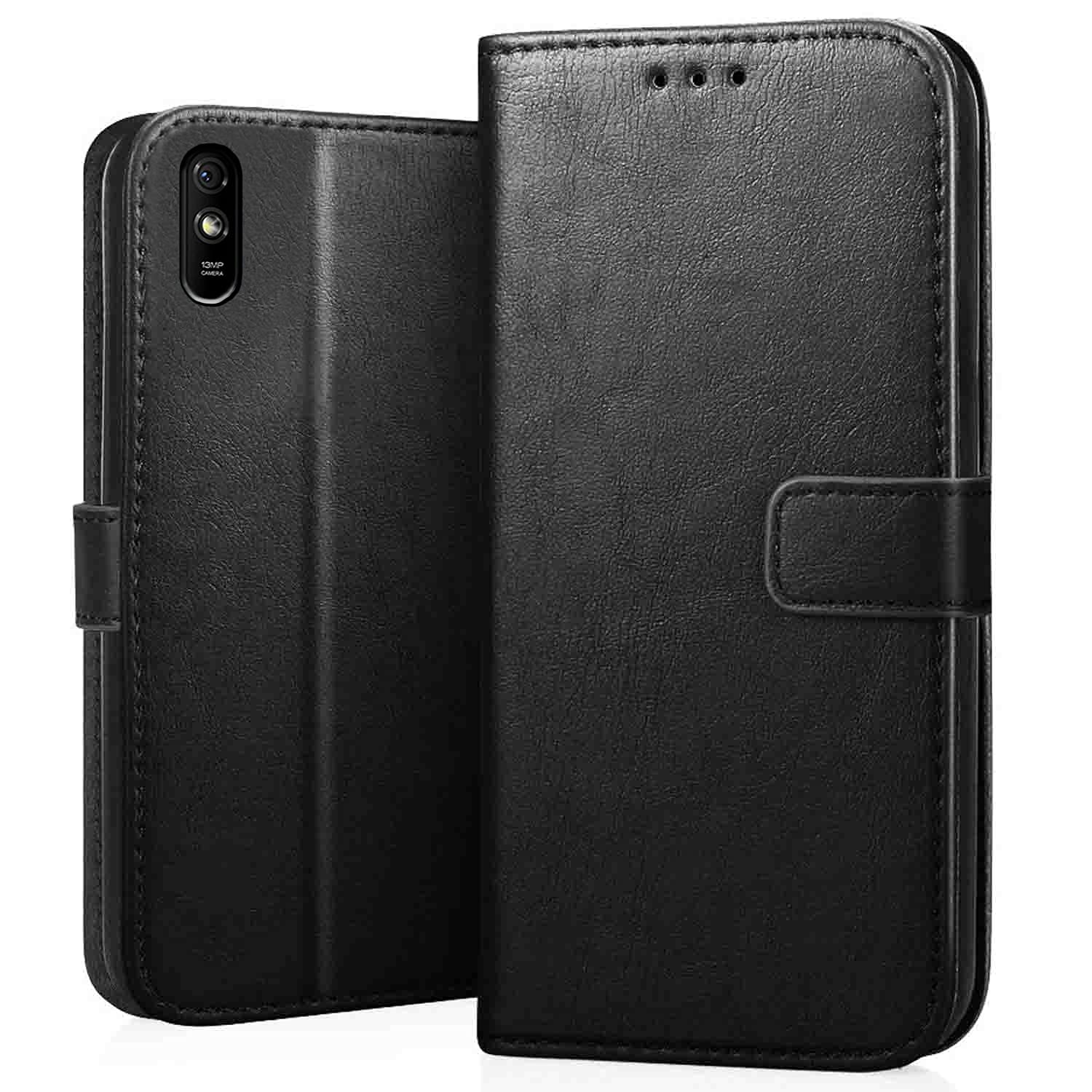 CEDO Redmi 9A / 9i / 9A Sport (4G) Flip Cover | Leather Finish | Inside Pockets & Inbuilt Stand | Shockproof Wallet Style Magnetic Closure Back Case Flipcover (Black) (B08K49TXC9) Amazon Price History, Amazon Price Tracker