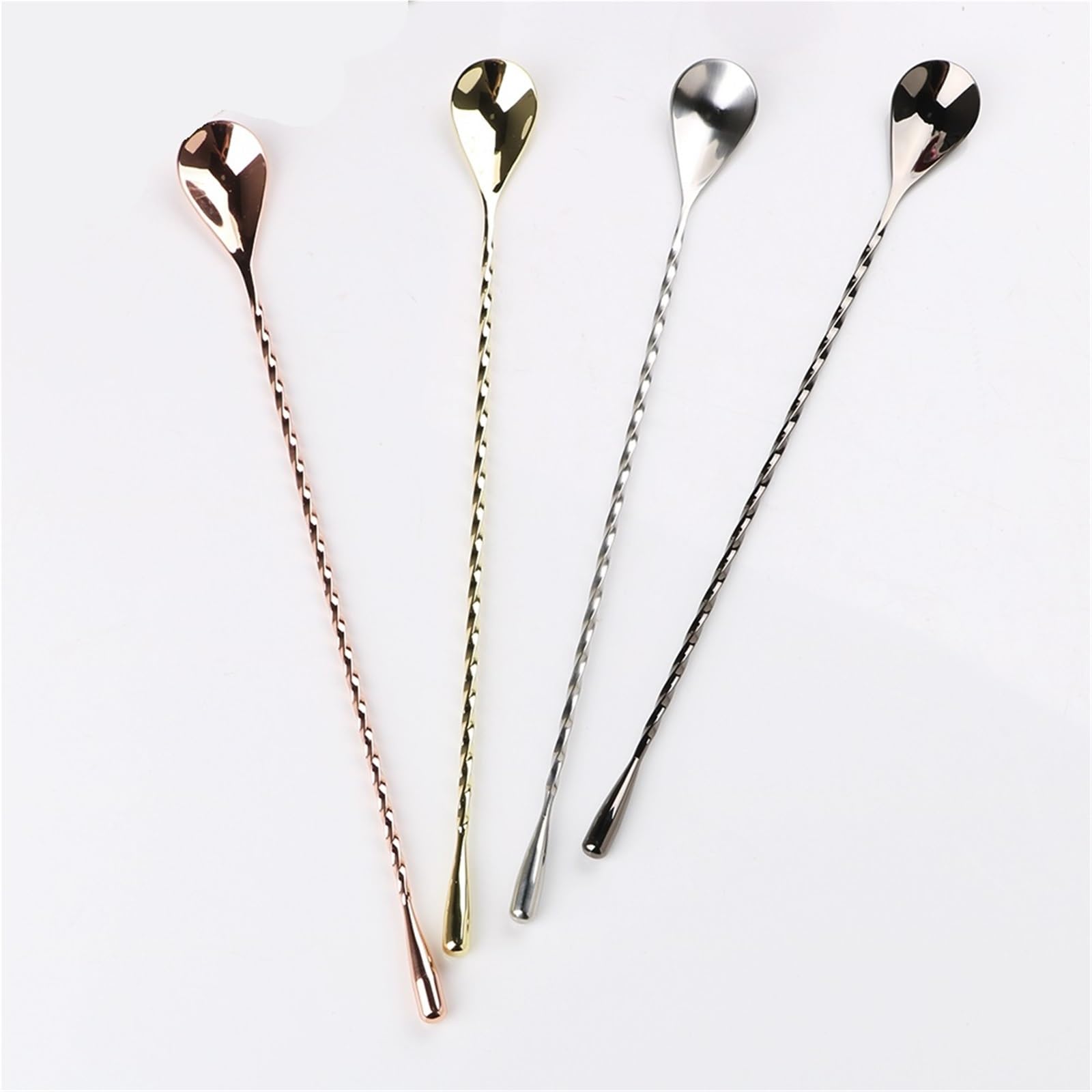 Lot de 6 cuillères à café à cocktail 30/40 cm en forme de goutte de thé en acier inoxydable avec motif spirale (40 cm, noir)