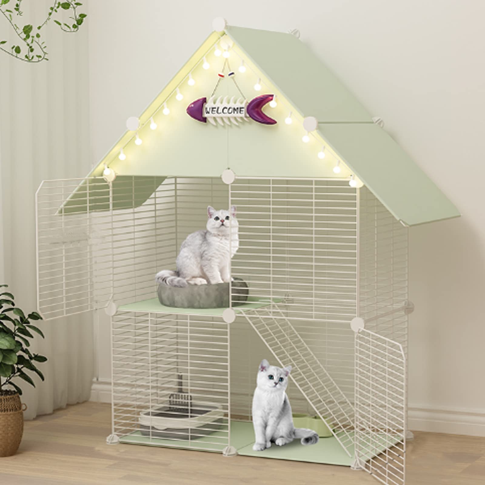 Jaula Gatos, DIY Jaula Grande para Gatos con Techo Y Puerta Exterior/Interior, Jaula De Gatos En Productos para Mascotas, Jaula De Condominio De Gato - Varios Tamaños