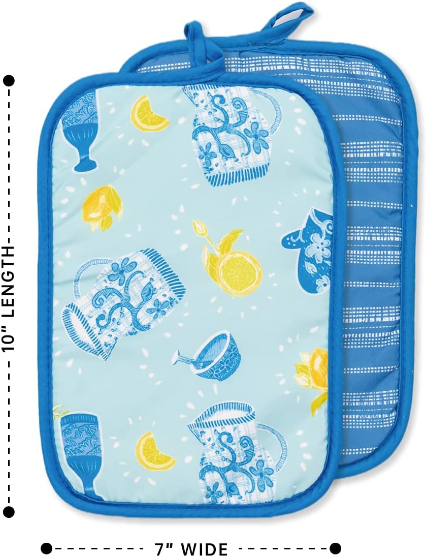 Rectangular Pot Holders 4-Pack (Mixed) of Quilted Lining - Premium Heat Resistant Hot Pads with Cotton Wadding - Non-Slip Food Grade Potholders for Cooking, Baking, BBQ (AB & BS)