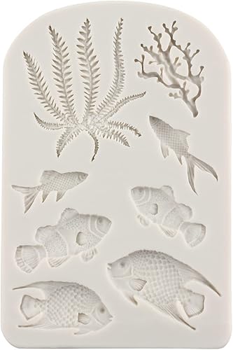 Miniatura 6 de Molde para pastel de fondant con temática marina, sirena, concha, concha, coral, algas marinas, tortugas marinas, delfín, molde de silicona para