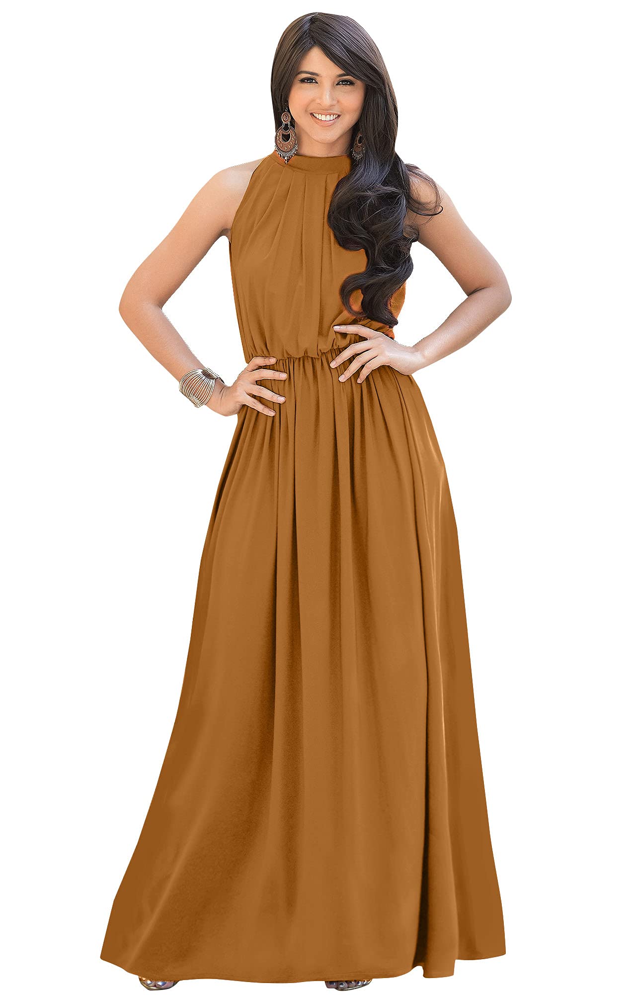 KOH KOH Womens Customized Long Sexy Sleeveless Bridesmaid Halter Neck Wedding Party Guest Summer Casual Brides Formal Evening A-line Gown Gowns Personal Custom Maxi Dress Dresses, Orange