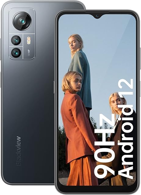Blackview A85 Mobile Phones, 90Hz 6.5'' HD+ Android Phones, 50MP+8MP AI Dual Camera, 2.0Ghz Processor, 14GB+128GB/1TB SD, Android 12, 4480mAh 18W Fast Charge 4G Dual Sim Free Unlocked, NFC - Black