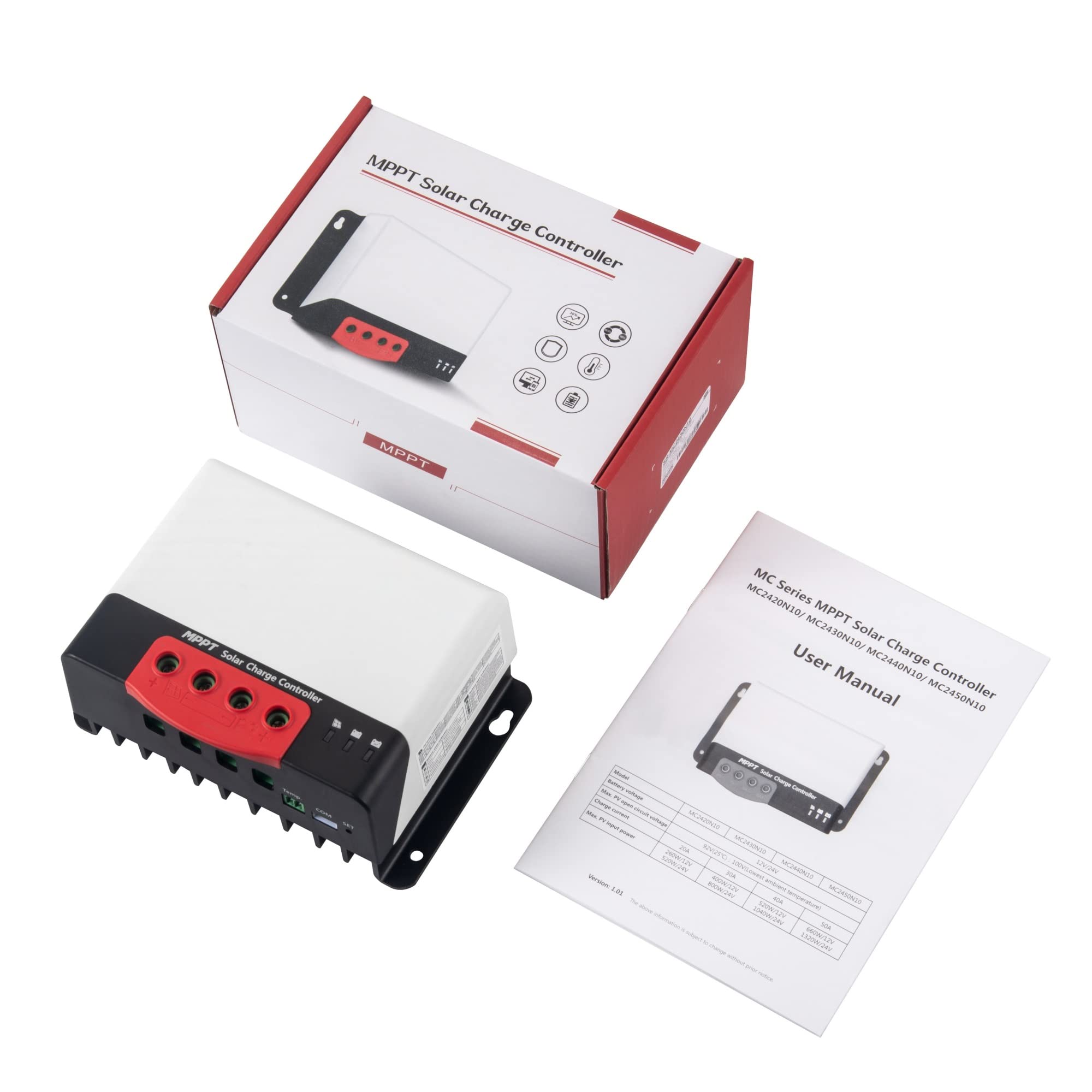 Kontroler ładowania słonecznego, Regulator ładowania słonecznego MPPT 20A 30A 40A 50A Regulator słoneczny 12V 24V dla maks. 1320W wejściowa bateria litowa z BT-2 RM-6 LCD(Only Controller,30A)
