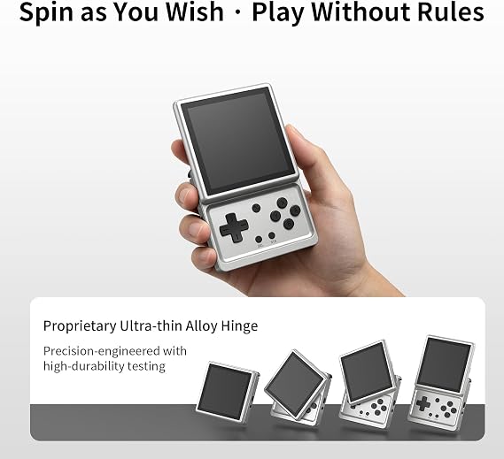 RG Rotate Retro Handheld Game Console Android 12 Gaming Handheld 3.5-inch IPS 8735 ROMs Ready to Play Swivel Touchscreen WiFi Bluetooth Gaming Device Earphone Bonus Bundle (Aurora Silver-128GB)