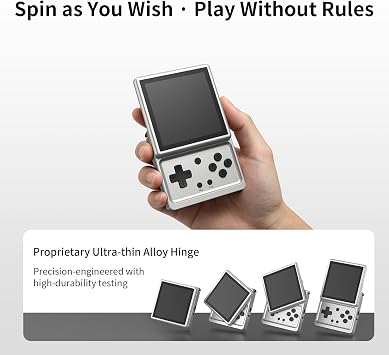 RG Rotate Retro Handheld Game Console Android 12 Gaming Handheld 3.5-inch IPS 8735 ROMs Ready to Play Swivel Touchscreen WiFi Bluetooth Gaming Device Earphone Bonus Bundle (Aurora Silver-128GB)