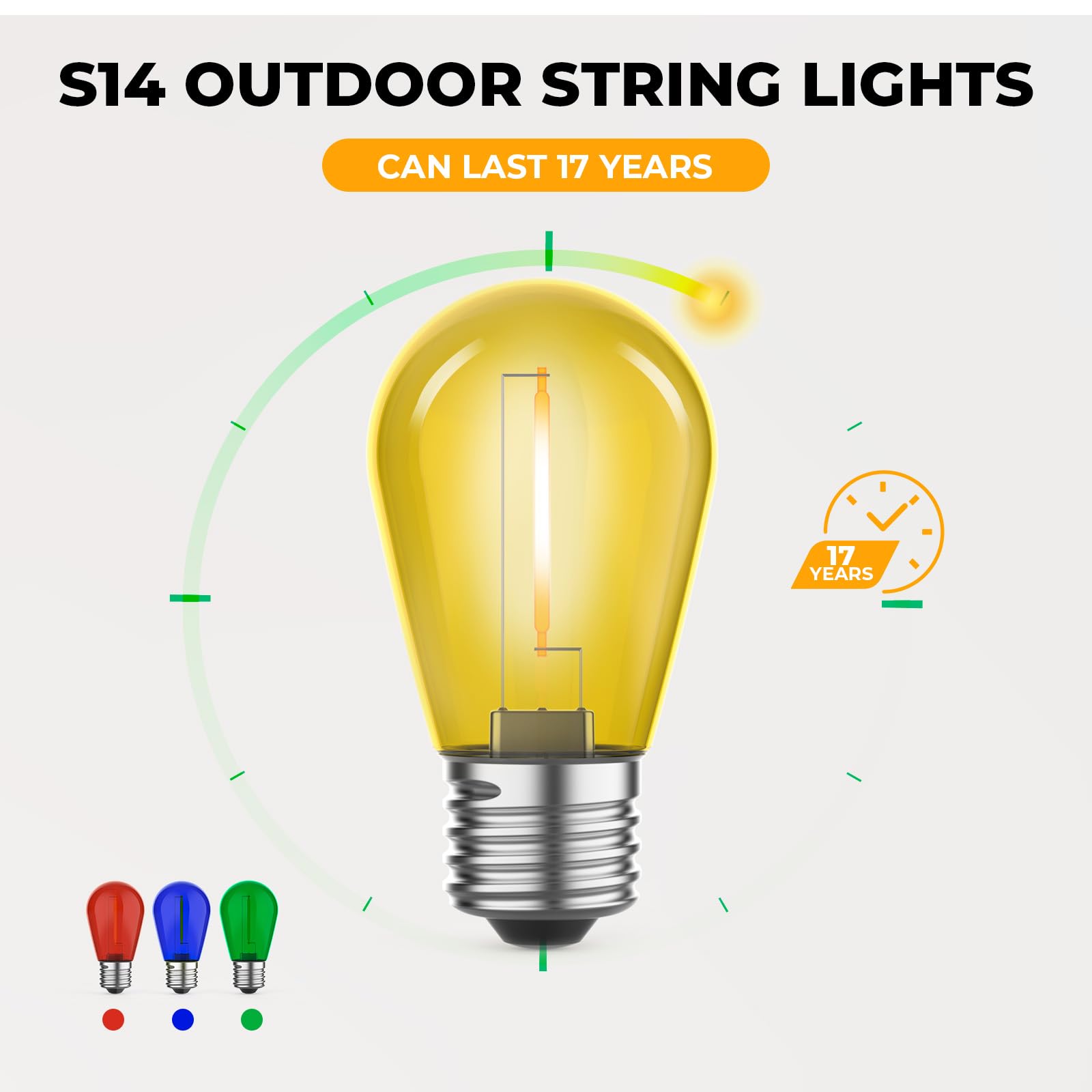 24 Pack LED S14 Colored Light Bulbs for Outdoor String Lights Shatterproof 1W Replacement Bulbs for Patio Lights — view 4