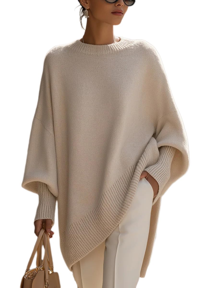 Womens Batwing Sleeve Oversized Sweater Casual Crewneck Trendy Pullover Knit Ribbed Sweaters