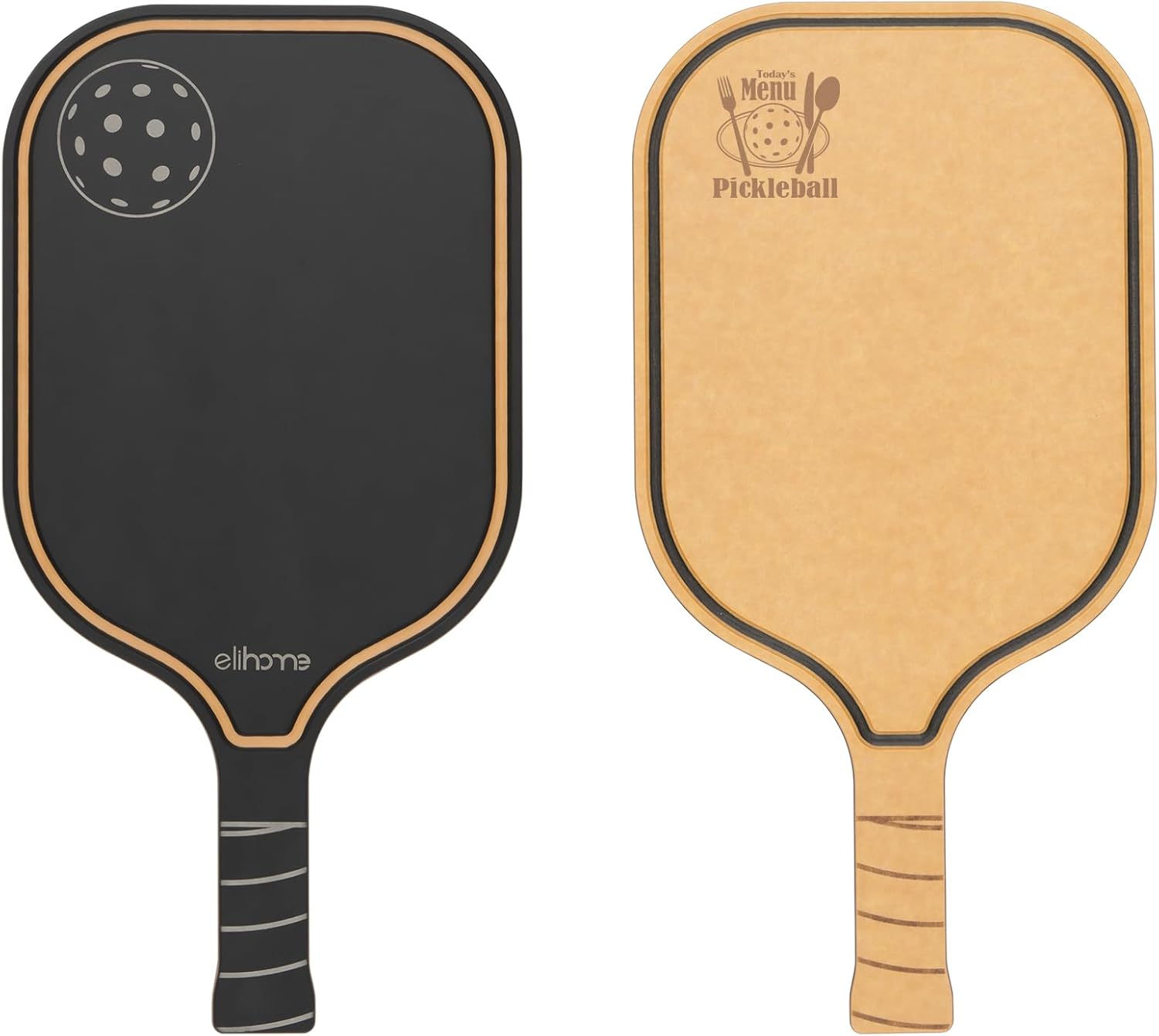 Elihome Pickleball Charcuterie Cutting Board, Pickleball Gifts for Women Men, Wood Fiber 16 x 8.5, Paddle Shape with Handle, Dishwasher Safe, Reversible Design, Juice Groove"Today's Menu: Pickleball"