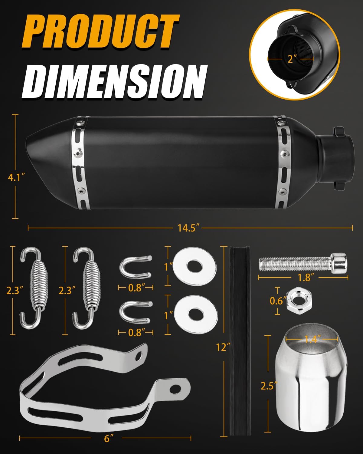 Exhaust Muffler Matt Black 1.5-2"Inlet with Removable DB Killer for Street/Sport Motorcycles and Scooters with 38-51mm Diameter Exhaust Pipes (Black)