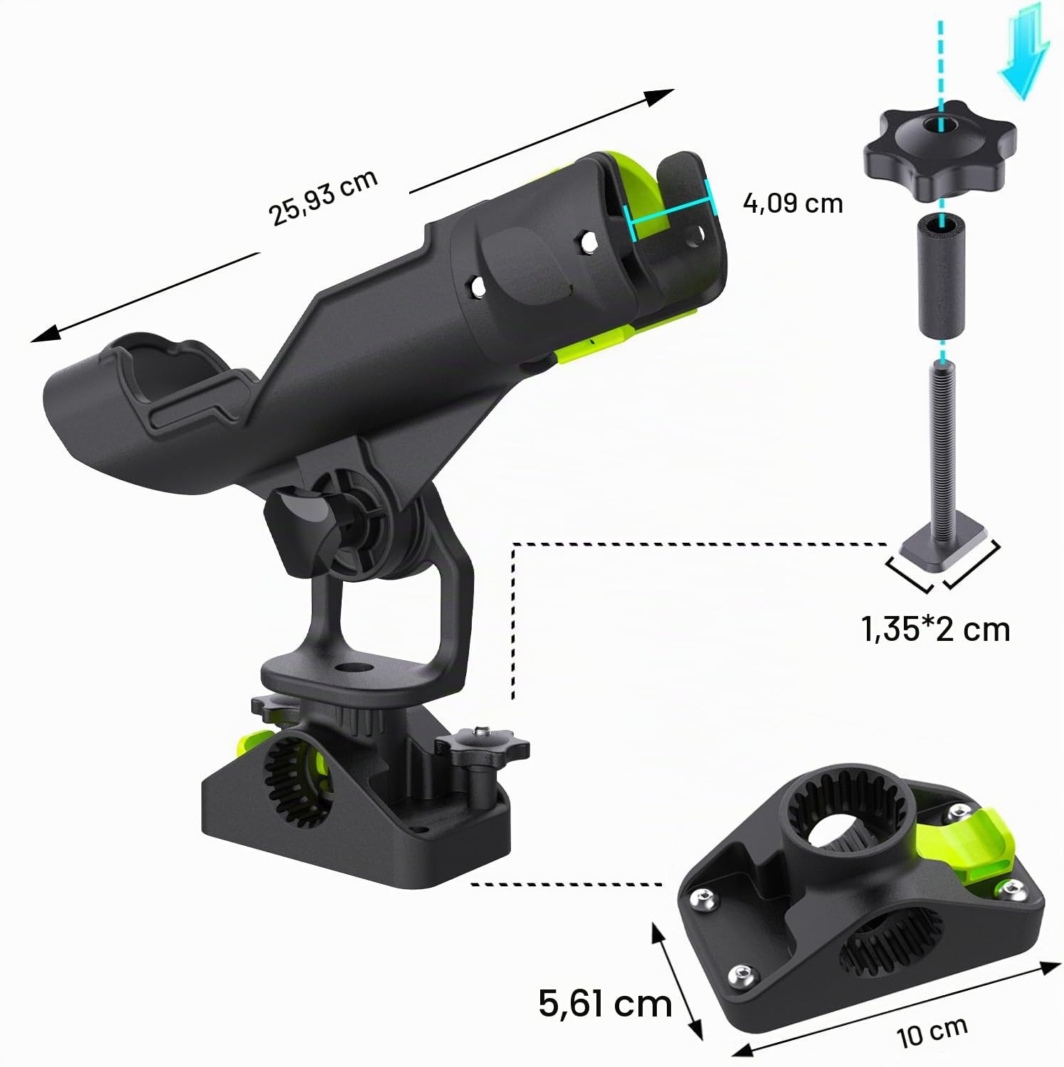 BOOSTEADY Supporto per Canna da Pesca per Barca con Montaggio Combinato, Set di 2 Supporti per Canna da Pesca per Kayak con Regolazione a 360 Gradi