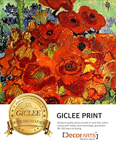 Decorarts - Red Poppies And Daisies, Vincent Van Gogh Art Reproduction. Acid Free Cotton Canvas Giclee Print W/Bronze Frame&Mat For Wall Decor. Framed Size: 35X29 In #TOP4